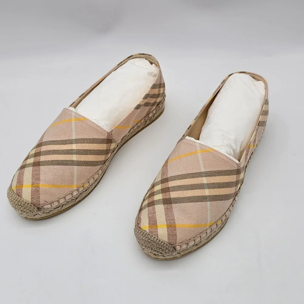 Burberry Espadrille Women‎ Mews Teacup IP Check Tan Canvas Slip On Flat Sz 7, 37
